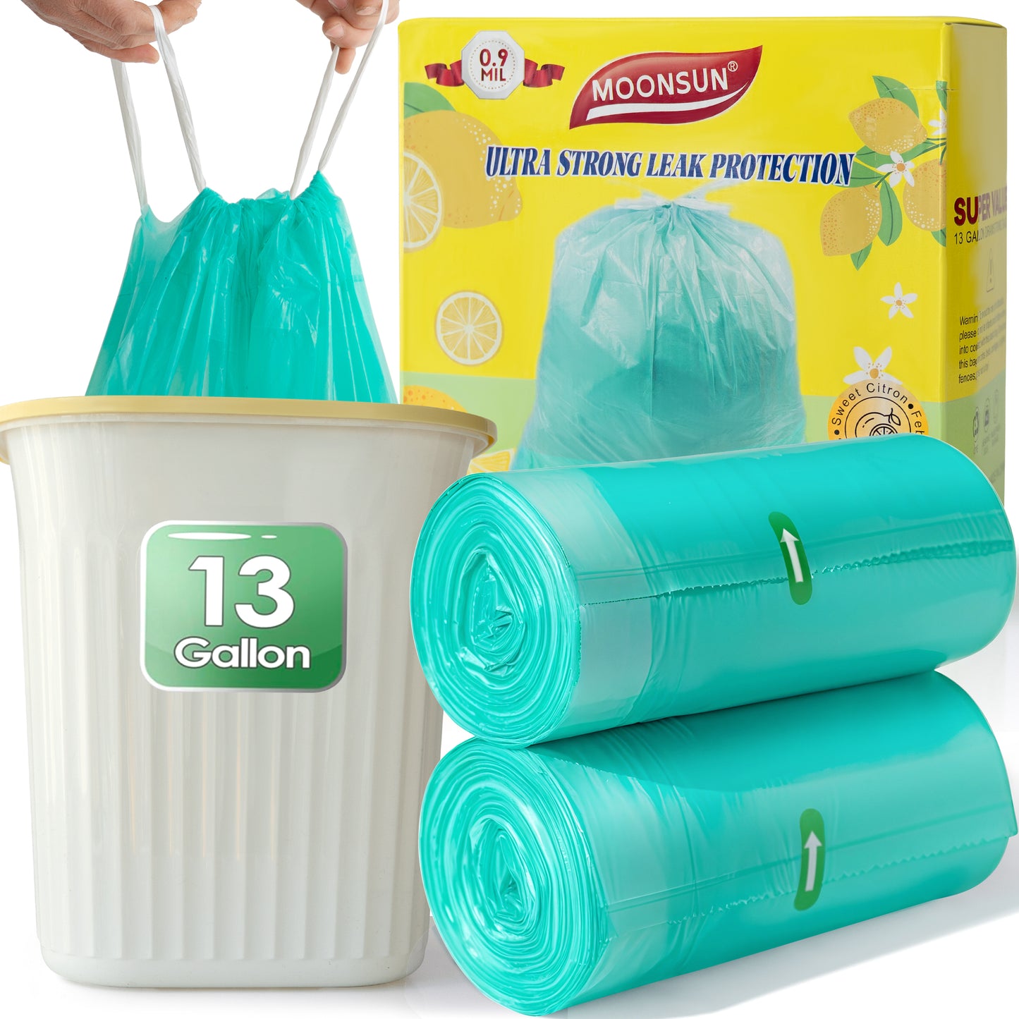 13 Gallon Trash Bags, 0.9Mil Heavy Duty Tall Kitchen Trash Bag, 50 Count Drawstring Trash Bags for Home Kitchen, Hotels, Neighborhoods