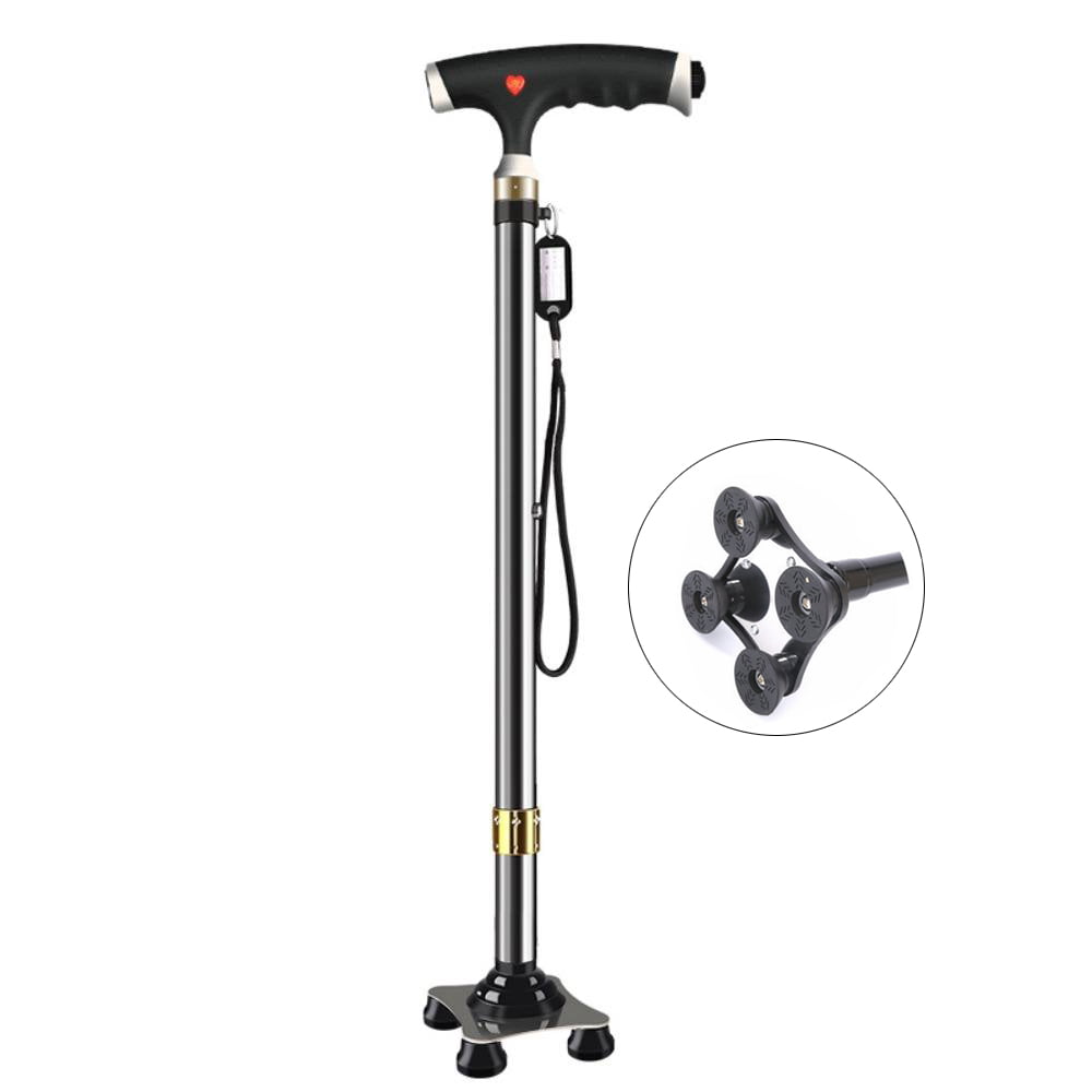 Father's Day Gift Walking Cane for Men Women, 10 Levels Adjustable Cane for Seniors with Led Lights, Aluminum Alloy Heavy Duty Free Standing Cane for Walking, Rubber Base