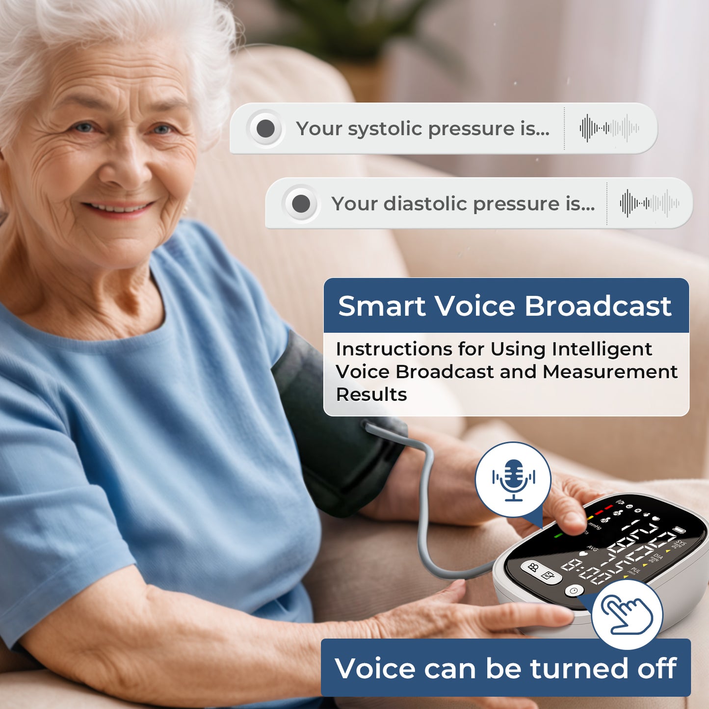 Automatic Rechargeable Blood Pressure Monitor Upper Arm, Digital BP Machine Voice Broadcast, Adjustable Large Cuff, 2 x 90 Sets Memory BP Monitor for Home Use