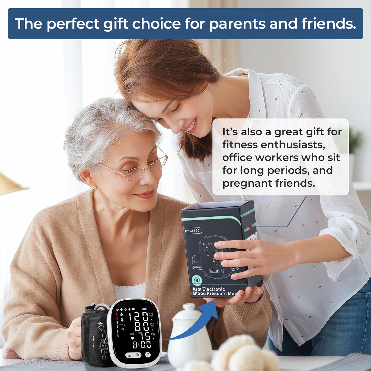 Automatic Rechargeable Blood Pressure Monitor Upper Arm, Digital BP Machine Voice Broadcast, Adjustable Large Cuff, 2 x 90 Sets Memory BP Monitor for Home Use