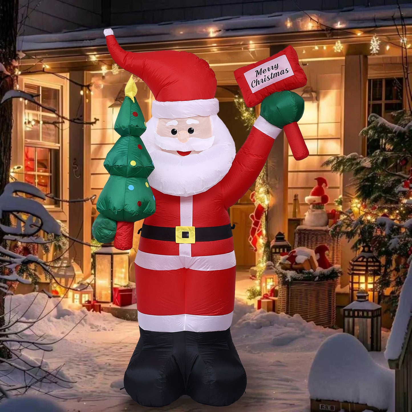 8 FT Christmas Inflatable Santa Claus with Candy and Big Gift Bag Outdoor Decor