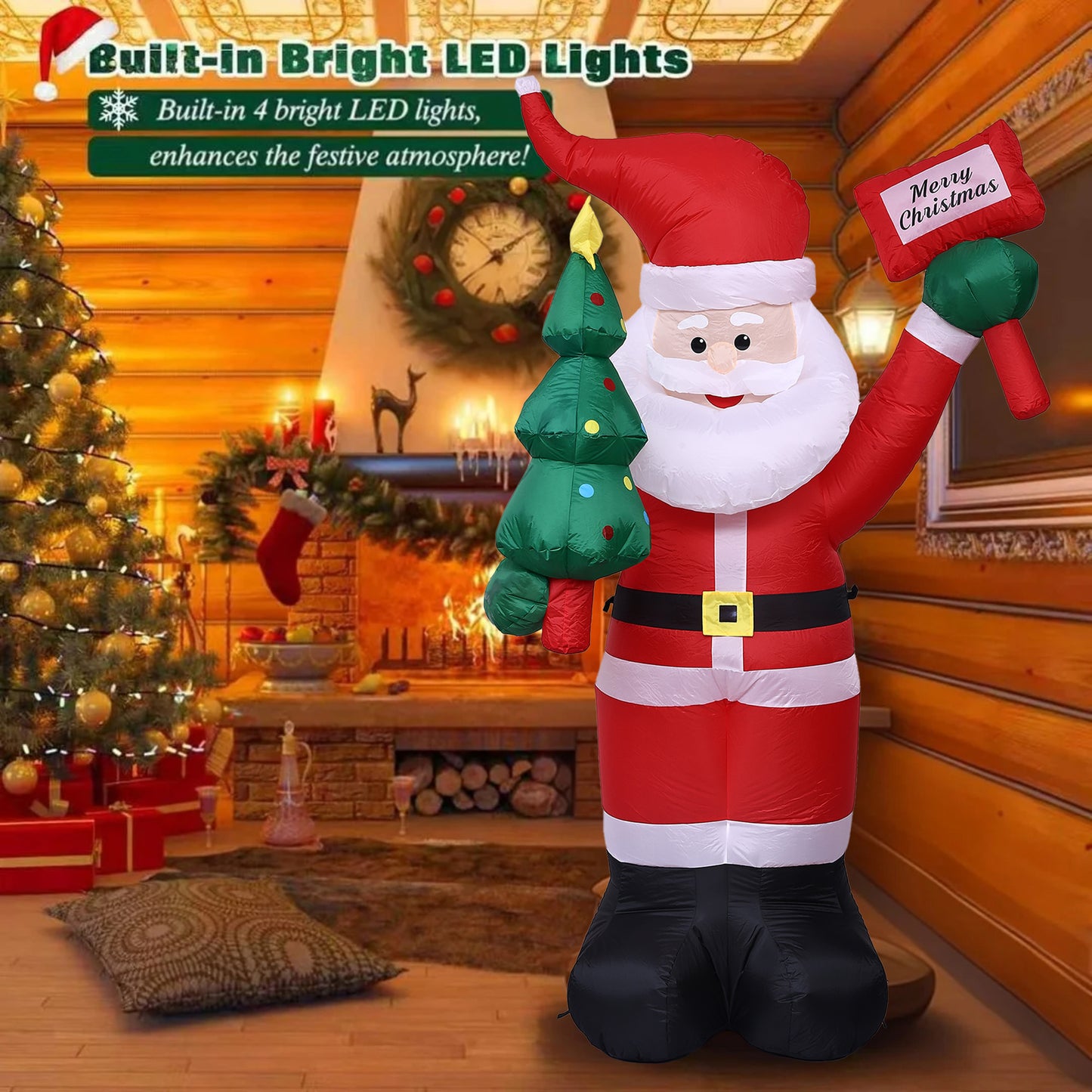 8 FT Christmas Inflatable Santa Claus with Candy and Big Gift Bag Outdoor Decor