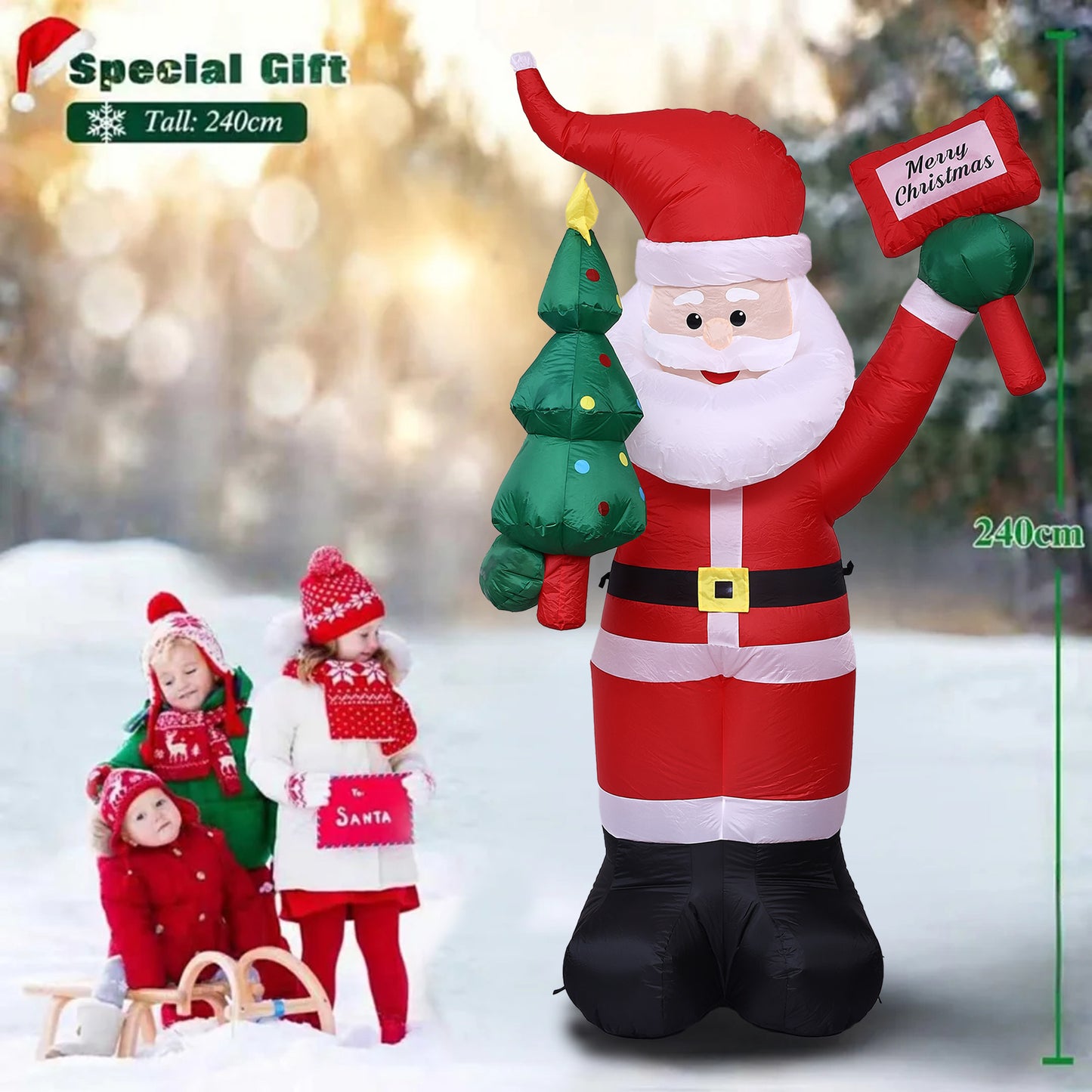 8 FT Christmas Inflatable Santa Claus with Candy and Big Gift Bag Outdoor Decor
