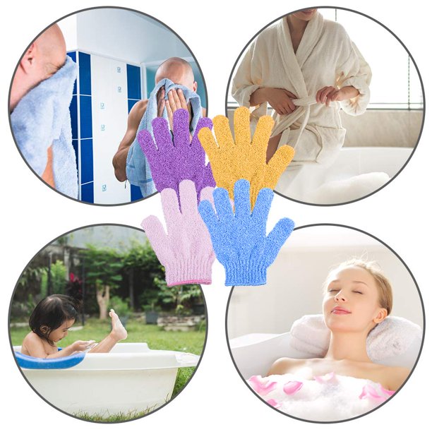8 Pairs Exfoliating Shower Gloves, MoonSun Stretch Body Scrubber Loofah Gloves, Exfoliating Dual Texture Bath Wash Gloves for Shower, Spa, Massage, Family Scrubbing Glove for Women Men