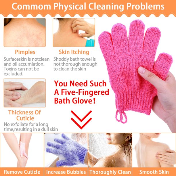 6 Pairs Exfoliating Shower Gloves, Stretch Body Scrubber Loofah Gloves, Exfoliating Dual Texture Bath Gloves for Shower, Spa, Massage, Family Scrubbing Glove for Women Men