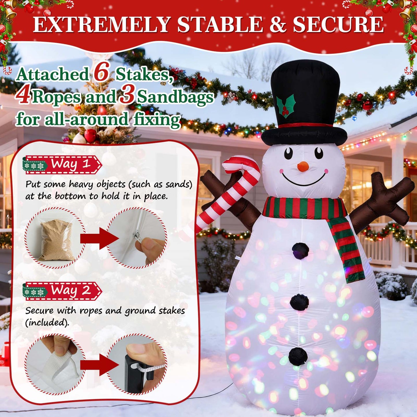 8 FT Christmas Inflatables Snowman Outdoor Decorations Blow Up Yard Decoration with LED Lights Built-in for Xmas Holiday Party Indoor