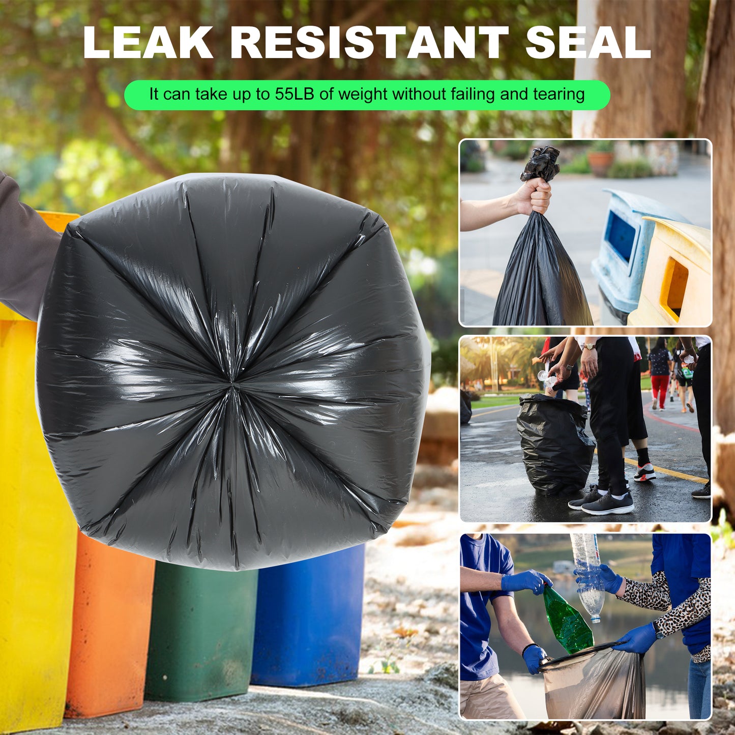 MoonSun Trash Bags, 2.2 Mil 55-60 Gallon Large Contractor Bags 30 Counts Heavy Duty Outdoor Garbage Can Liners Black