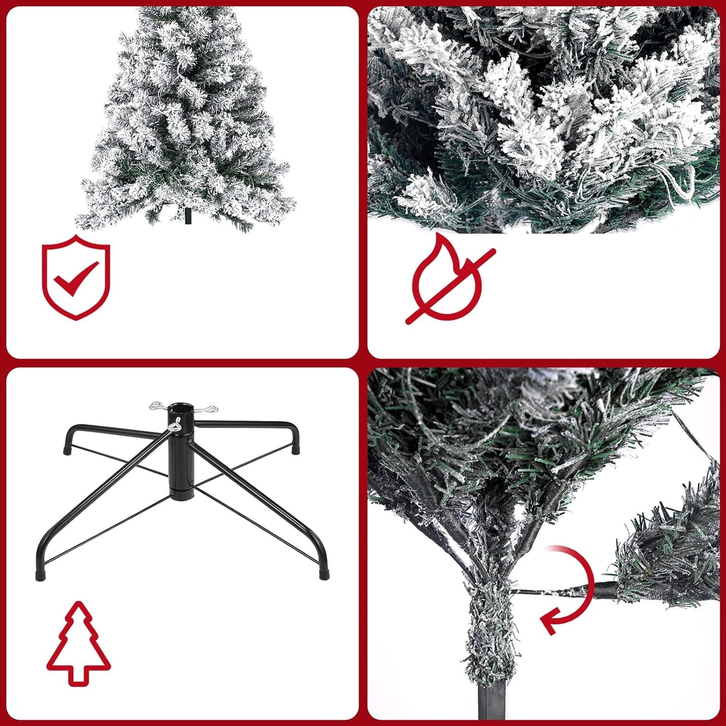 5ft Christmas Tree Pre-lit Snow Flocked Artificial Christmas Tree Holiday Decoration w/ Metal Stand