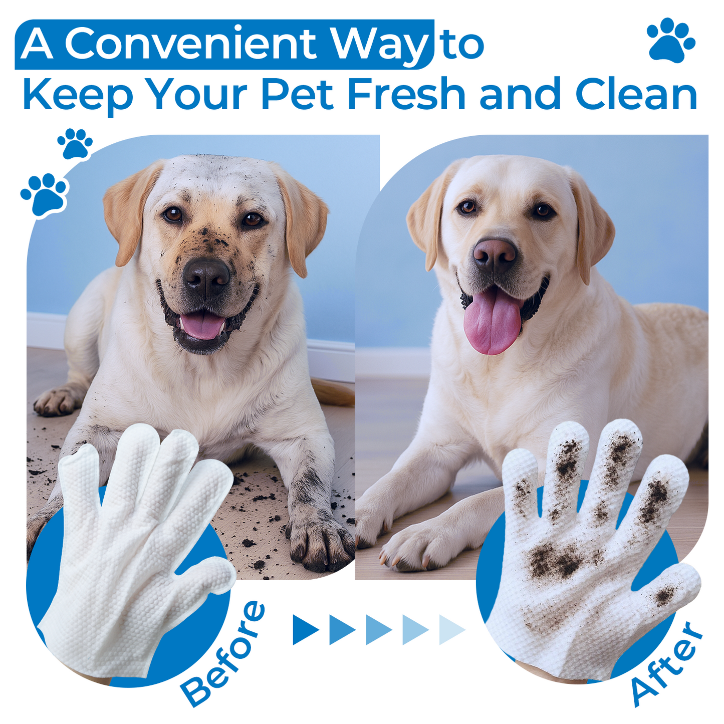 MoonSun 20 Count Pet Glove Wipes for Dogs, Fur Glove Wipes for Daily Care and Traveling