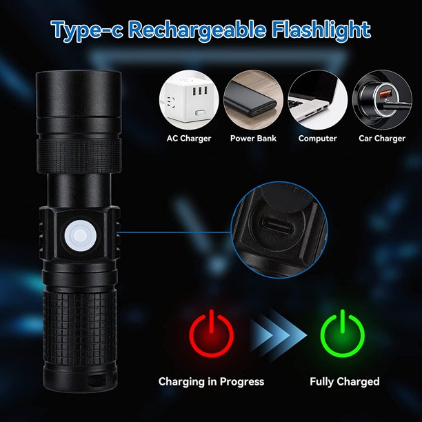 Pocket Flashlight, 10000 Lumens LED Mini Flashlight Tactical Zoomable Flashlight, Waterproof Powerful Handheld Flashlight for Camping Outdoor Indoor