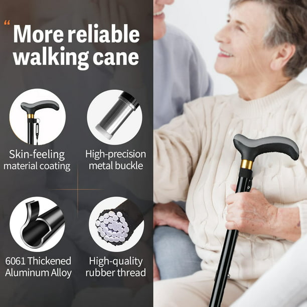 Walking Canes, 10 Levels Adjustable Canes for Walking, Comfort Grip Handle, Pivoting Quad Base Standable Walking Cane for Women,Men,Seniors Adults Black
