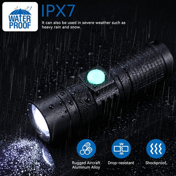 Pocket Flashlight, 10000 Lumens LED Mini Flashlight Tactical Zoomable Flashlight, Waterproof Powerful Handheld Flashlight for Camping Outdoor Indoor