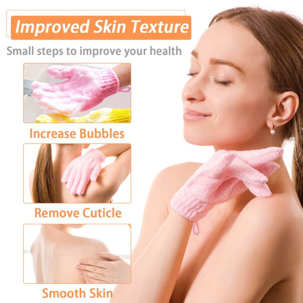 6 Pairs Exfoliating Shower Gloves, Stretch Body Scrubber Loofah Gloves, Exfoliating Dual Texture Bath Gloves for Shower, Spa, Massage, Family Scrubbing Glove for Women Men