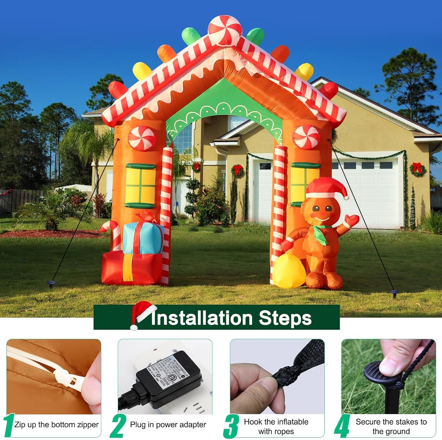 9 FT Christmas Inflatables Archway Outdoor Decorations, Gingerbread Man House Arch Blow Up Yard Decoration