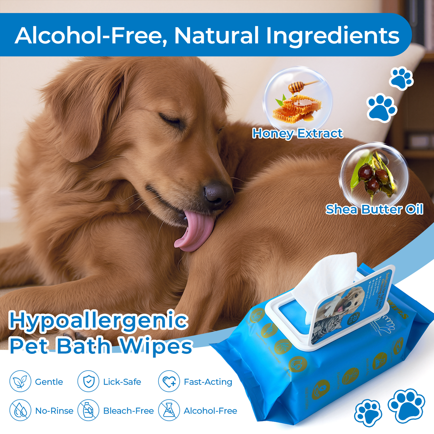 MoonSun 20 Count Pet Glove Wipes for Dogs, Fur Glove Wipes for Daily Care and Traveling