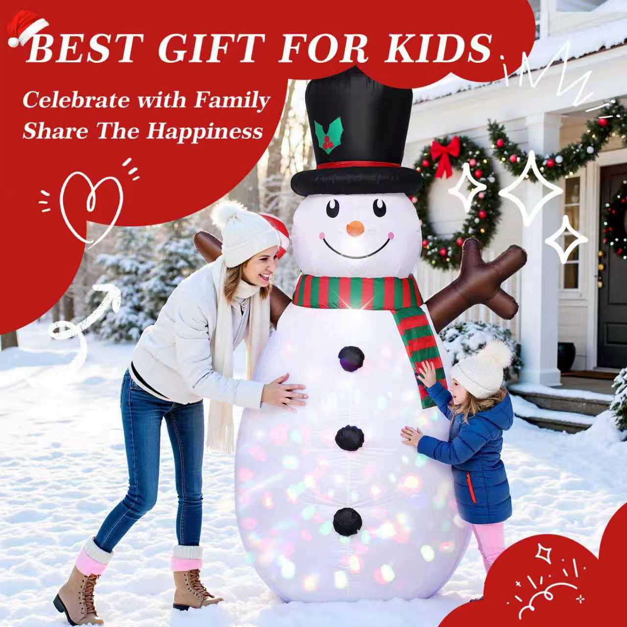 8 FT Christmas Inflatables Snowman Outdoor Decorations Blow Up Yard Decoration with LED Lights Built-in for Xmas Holiday Party Indoor