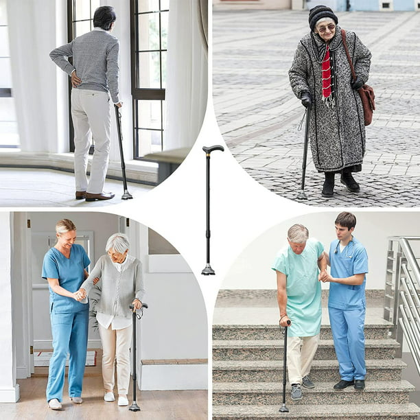 Walking Canes, 10 Levels Adjustable Canes for Walking, Comfort Grip Handle, Pivoting Quad Base Standable Walking Cane for Women,Men,Seniors Adults Black