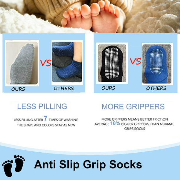 Baby Socks with Grippers, Baby Non Slip Grip Ankle Socks with Non Skid Soles for 0-12 Months Infants Kids Toddlers Boys Girls - 6 Pairs