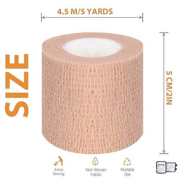 MoonSun Cohesive Bandages(6 Pack)-Breathable Athletic Tape,Multi-Purpose Non-Woven Cohesive Wrap,Self-Adhesive Elastic Bandage for Wrist & Ankle Sprain,Pet Vet Wrap for Dogs,Cat,Horses (2'' * 5 Yard)