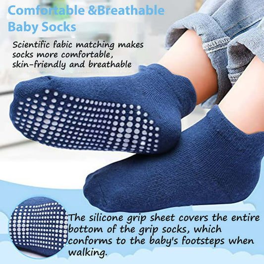 Baby Socks with Grippers, Baby Non Slip Grip Ankle Socks with Non Skid Soles for 0-12 Months Infants Kids Toddlers Boys Girls - 6 Pairs