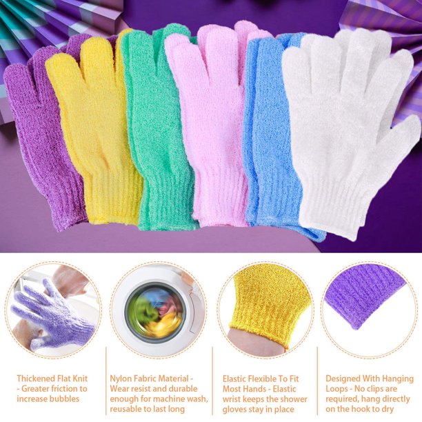 8 Pairs Exfoliating Shower Gloves, MoonSun Stretch Body Scrubber Loofah Gloves, Exfoliating Dual Texture Bath Wash Gloves for Shower, Spa, Massage, Family Scrubbing Glove for Women Men