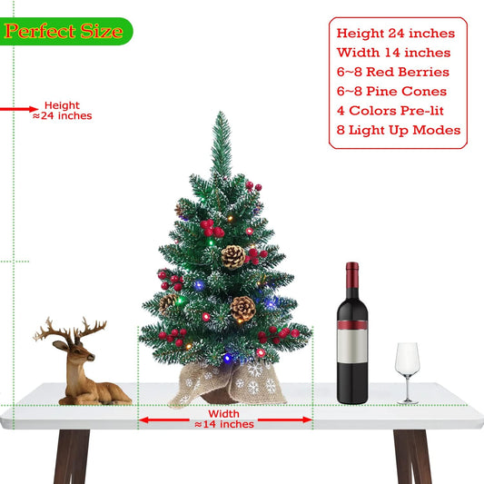 Tabletop Christmas Tree Prelit 24 Inch Mini Christmas Tree for Desktop Decorating