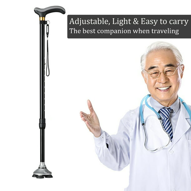 Walking Canes, 10 Levels Adjustable Canes for Walking, Comfort Grip Handle, Pivoting Quad Base Standable Walking Cane for Women,Men,Seniors Adults Black