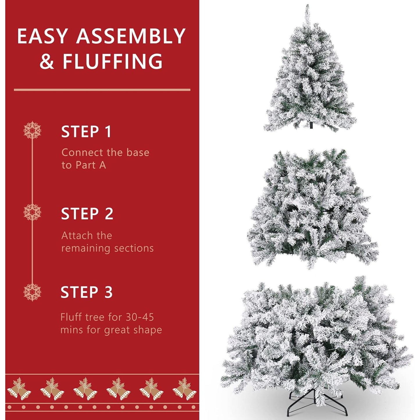 5ft Christmas Tree Pre-lit Snow Flocked Artificial Christmas Tree Holiday Decoration w/ Metal Stand