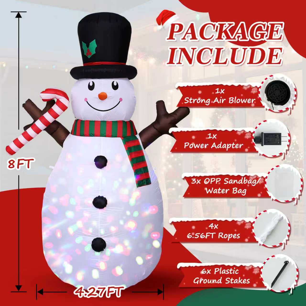 8 FT Christmas Inflatables Snowman Outdoor Decorations Blow Up Yard Decoration with LED Lights Built-in for Xmas Holiday Party Indoor
