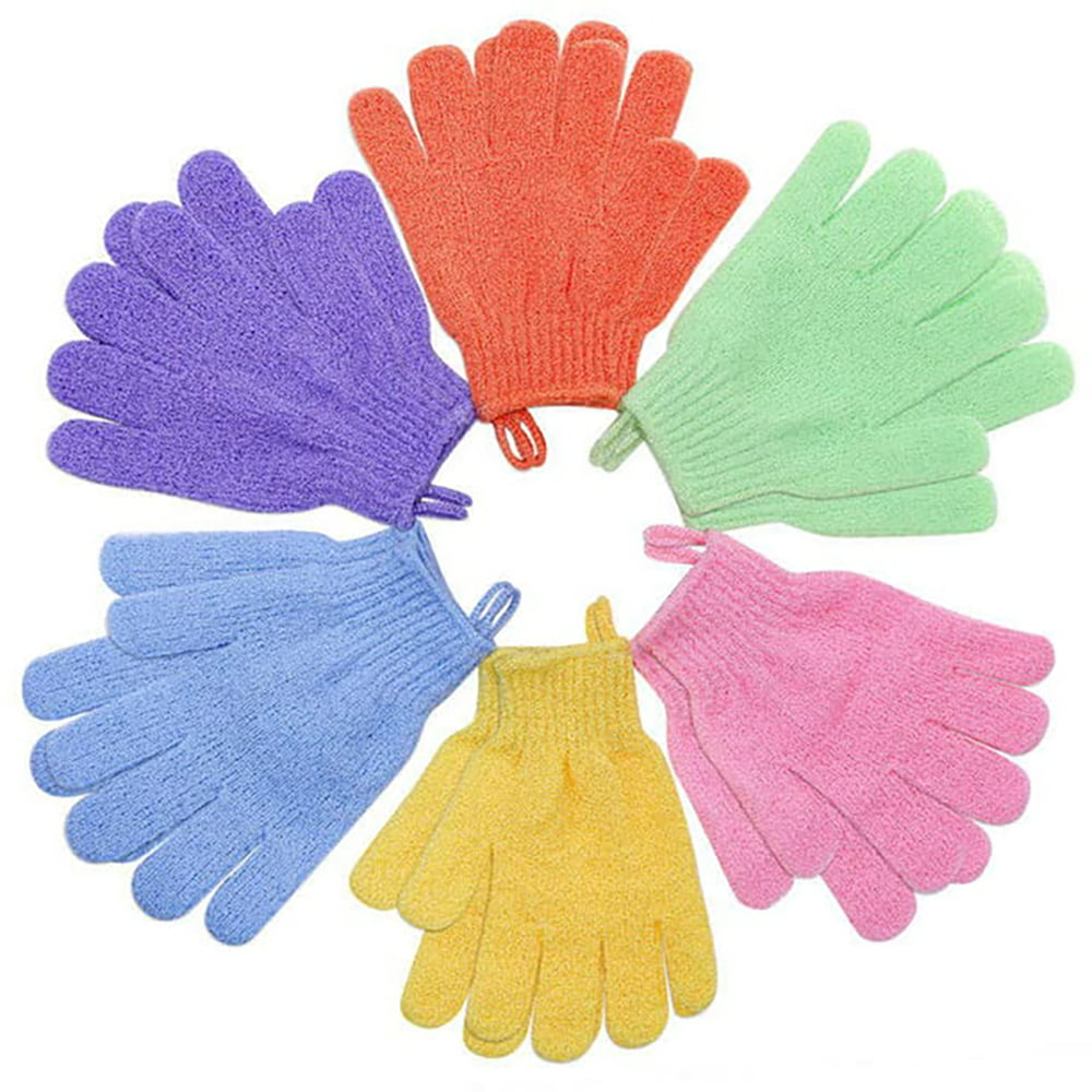 6 Pairs Exfoliating Shower Gloves, Stretch Body Scrubber Loofah Gloves, Exfoliating Dual Texture Bath Gloves for Shower, Spa, Massage, Family Scrubbing Glove for Women Men