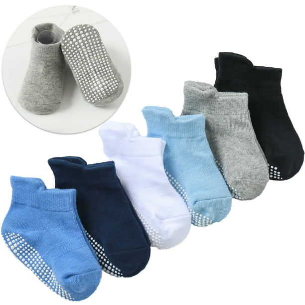 Baby Socks with Grippers, Baby Non Slip Grip Ankle Socks with Non Skid Soles for 0-12 Months Infants Kids Toddlers Boys Girls - 6 Pairs