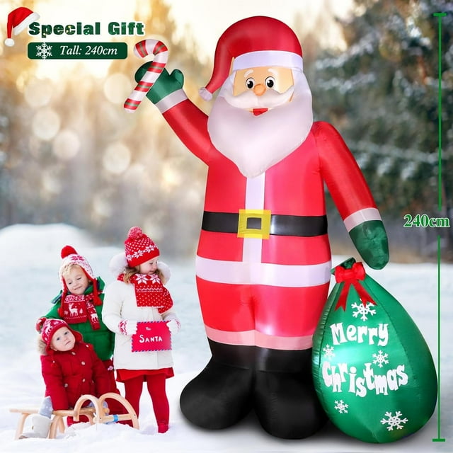 8 FT Christmas Inflatable Santa Claus with Candy and Big Gift Bag Outdoor Decor