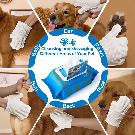 MoonSun 20 Count Pet Glove Wipes for Dogs, Fur Glove Wipes for Daily Care and Traveling