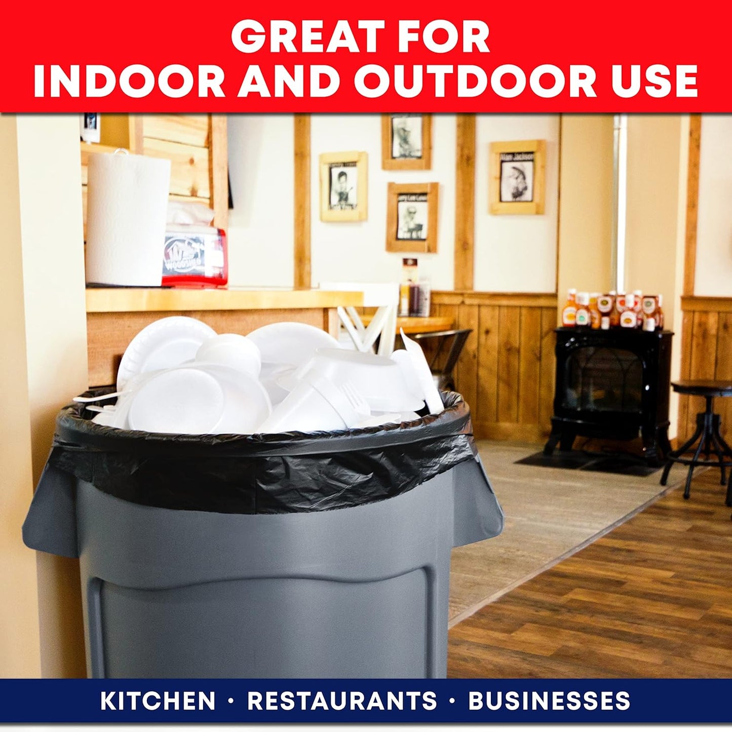 MoonSun Trash Bags, 2.2 Mil 55-60 Gallon Large Contractor Bags 30 Counts Heavy Duty Outdoor Garbage Can Liners Black