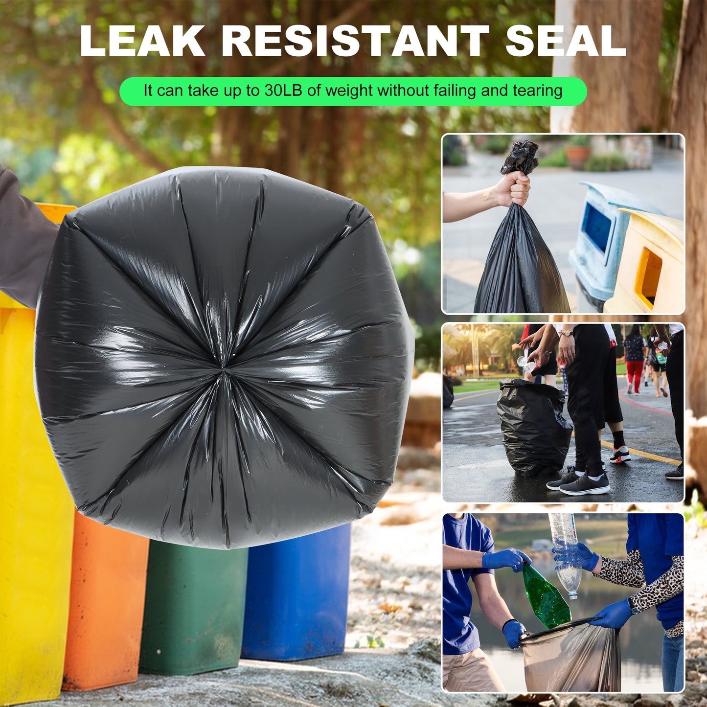 MoonSun 40-45 Gallon Trash Bags, 2.0 Mil 50 Count Large Black Garbage Bags, Heavy Duty Garbage Can Liners, Outdoor Garbage Bags for Commercial, Janitorial, Lawn, Leaf, and Contractors