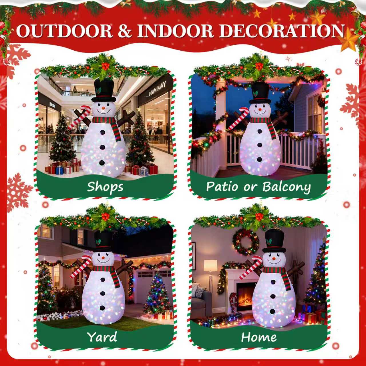 8 FT Christmas Inflatables Snowman Outdoor Decorations Blow Up Yard Decoration with LED Lights Built-in for Xmas Holiday Party Indoor