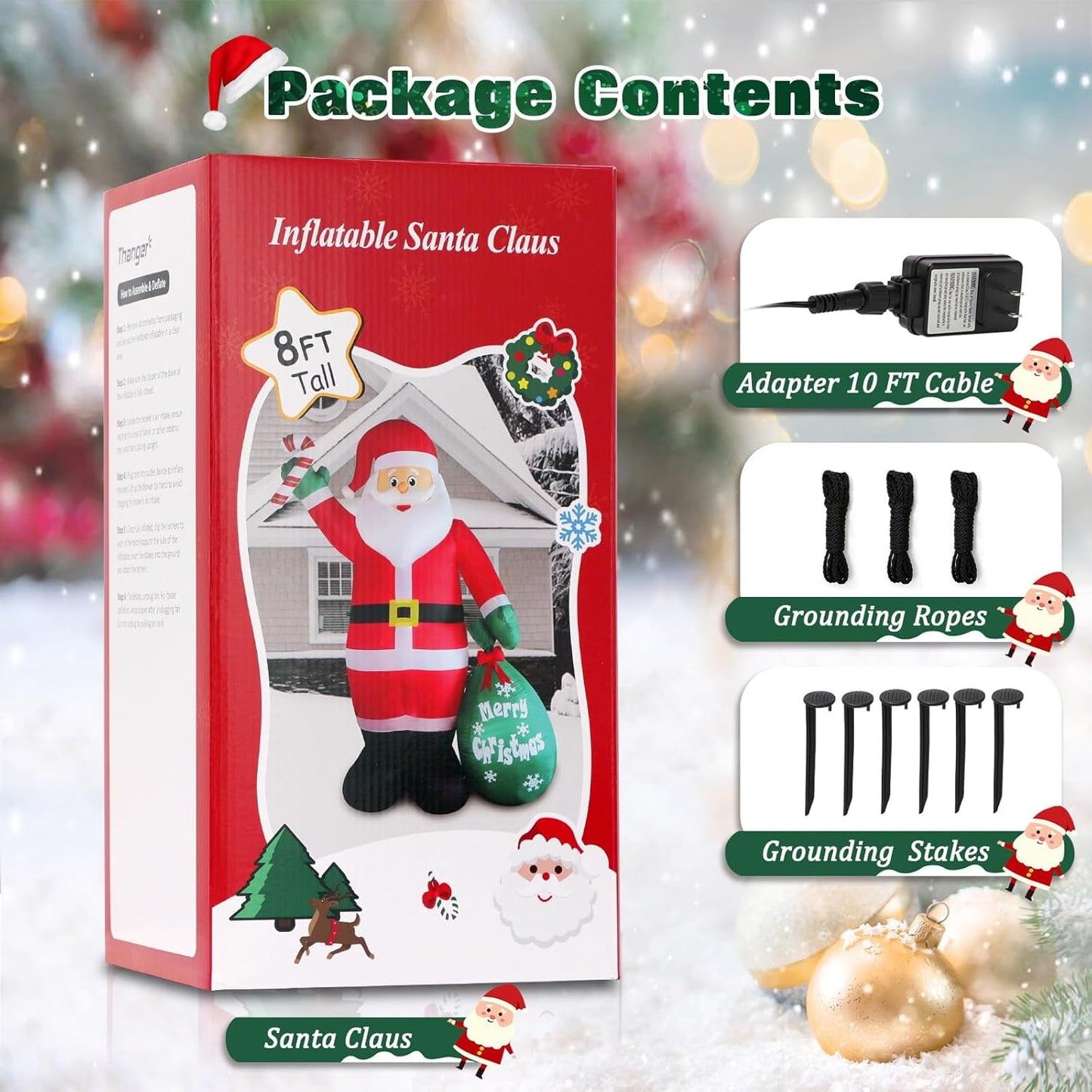 8 FT Christmas Inflatable Santa Claus with Candy and Big Gift Bag Outdoor Decor