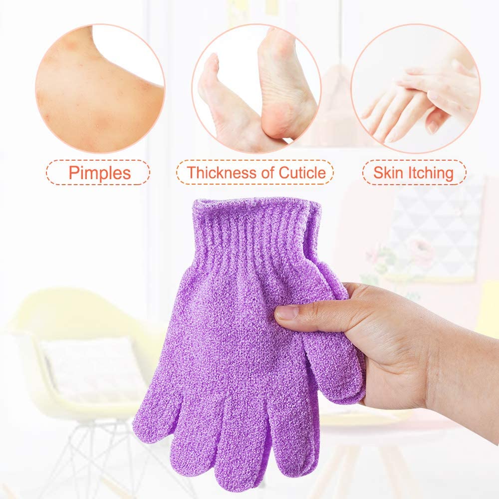 8 Pairs Exfoliating Shower Gloves, MoonSun Stretch Body Scrubber Loofah Gloves, Exfoliating Dual Texture Bath Wash Gloves for Shower, Spa, Massage, Family Scrubbing Glove for Women Men