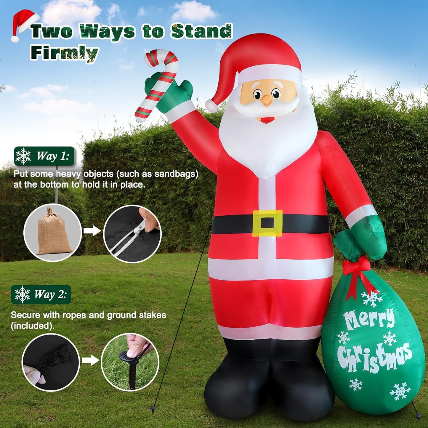 8 FT Christmas Inflatable Santa Claus with Candy and Big Gift Bag Outdoor Decor