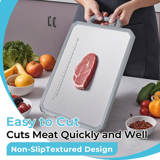 MoonSun Cutting Board for Kitchen, Double Sided Food Grade Stainless Steel/Wheat Straw PP Non-Slip Thick Board,Large Size 17”×12”