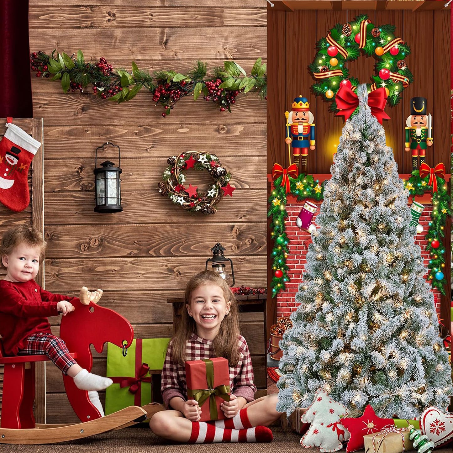 5ft Christmas Tree Pre-lit Snow Flocked Artificial Christmas Tree Holiday Decoration w/ Metal Stand