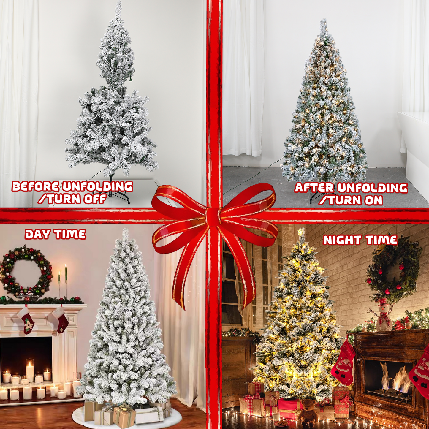 5ft Christmas Tree Pre-lit Snow Flocked Artificial Christmas Tree Holiday Decoration w/ Metal Stand