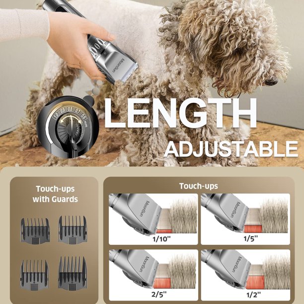 Smart Dog Clippers for Grooming, MoonSun Cordless Professional Pet Grooming Kit Rechargeable,Adjustable, LED Display & Low Noise Pet Hair Shaver Clippers Set for Dogs Cats Pets- Silver