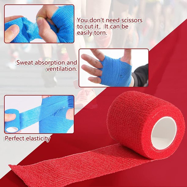 Self Adhesive Bandage Wrap, 2" x 5 Yards Elastic Sports Bandages, Breathable Cohesive Bandage Elastic Tape Vet Wrap for Pets, Athletic, Sports, Wrist, Knee, Ankle, Rainbow Colors