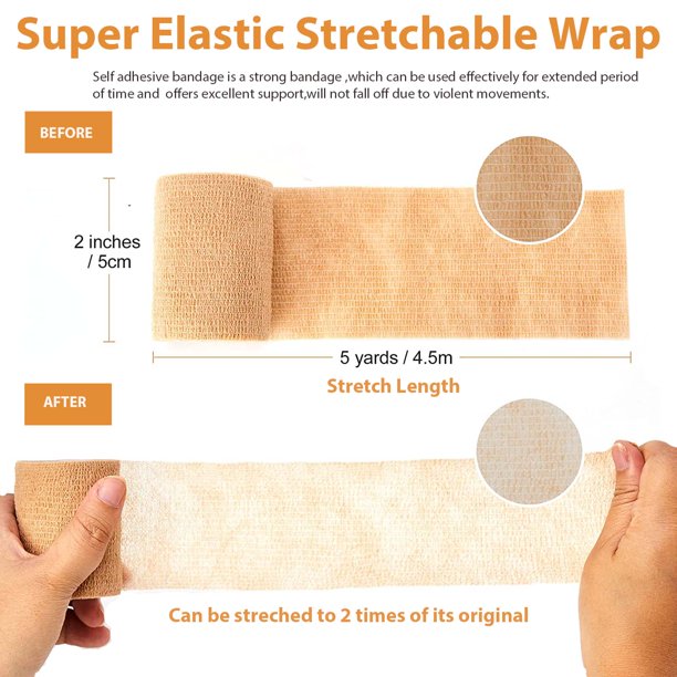 MoonSun Cohesive Bandages(6 Pack)-Breathable Athletic Tape,Multi-Purpose Non-Woven Cohesive Wrap,Self-Adhesive Elastic Bandage for Wrist & Ankle Sprain,Pet Vet Wrap for Dogs,Cat,Horses (2'' * 5 Yard)