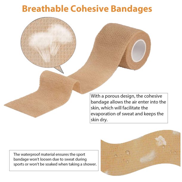 MoonSun Cohesive Bandages(6 Pack)-Breathable Athletic Tape,Multi-Purpose Non-Woven Cohesive Wrap,Self-Adhesive Elastic Bandage for Wrist & Ankle Sprain,Pet Vet Wrap for Dogs,Cat,Horses (2'' * 5 Yard)