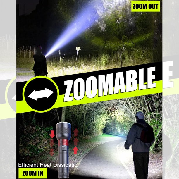 100000 Lumens Powerful Flashlight, Super Bright Rechargeable LED Handheld Flashlights for Hiking Hunting Camping Zoomable Outdoor Flashlights