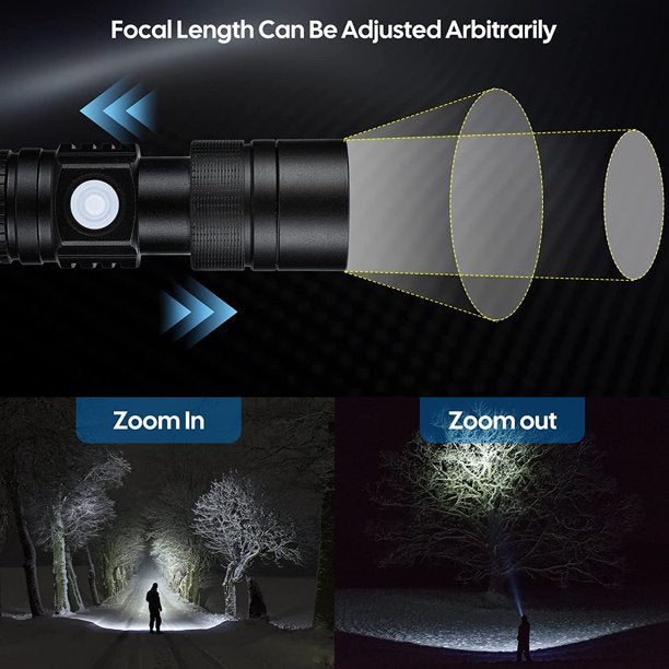 Pocket Flashlight, 10000 Lumens LED Mini Flashlight Tactical Zoomable Flashlight, Waterproof Powerful Handheld Flashlight for Camping Outdoor Indoor