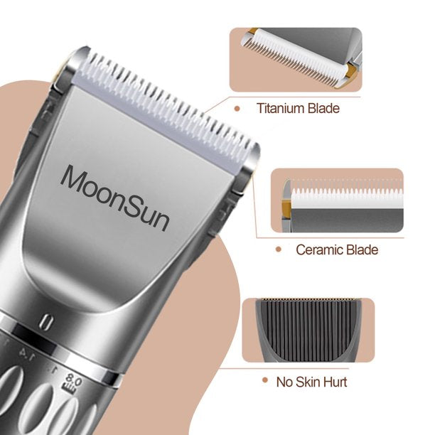 Smart Dog Clippers for Grooming, MoonSun Cordless Professional Pet Grooming Kit Rechargeable,Adjustable, LED Display & Low Noise Pet Hair Shaver Clippers Set for Dogs Cats Pets- Silver