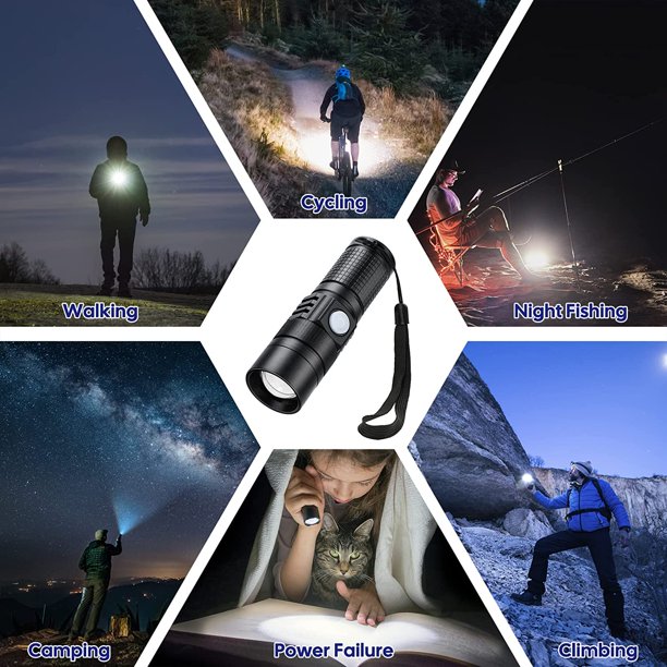 Pocket Flashlight, 10000 Lumens LED Mini Flashlight Tactical Zoomable Flashlight, Waterproof Powerful Handheld Flashlight for Camping Outdoor Indoor